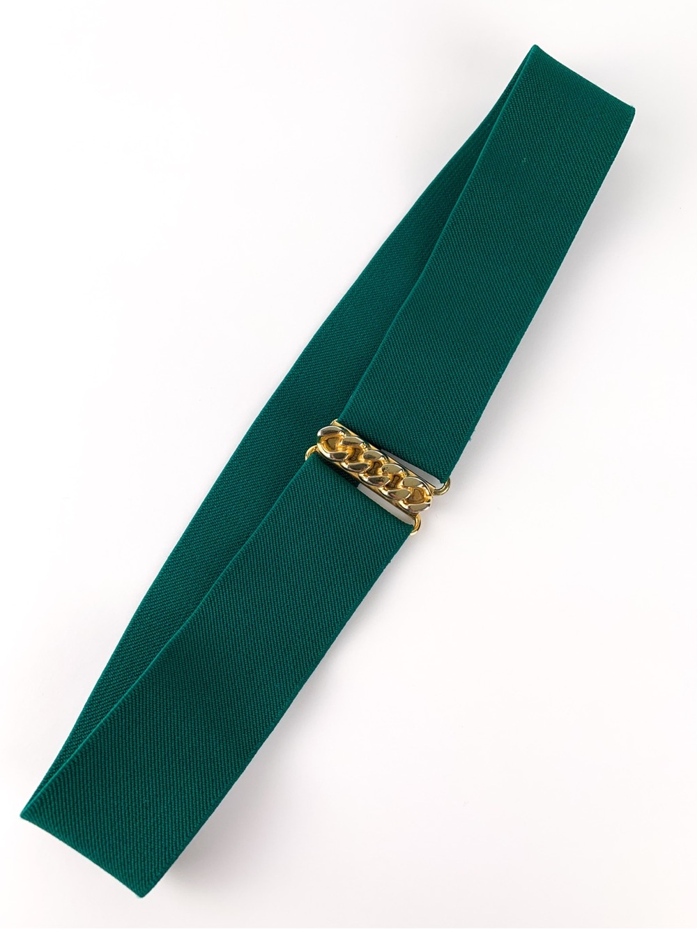 Vintage stretch belt green elastic with gold chain link buckle medium/large